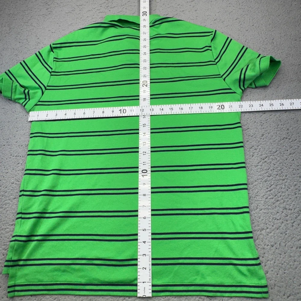 Ralph Lauren Polo Shirt Mens Medium Green Striped Orange Pony Preppy Casual